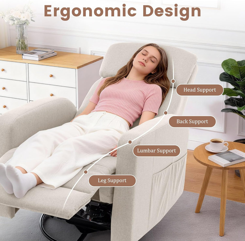 Power Swivel Recliner Chairs for Adults, Electric Glider Rocking Chair Nursery, Glider Recliner Nursery Chair with Classified Side Pocket, Nursery Rocking Chairs with USB and Type-C Ports