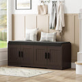 Homleke 2-Tier Storage Bench, Shoe Bench with Thickened Padded Seat Cushion, Entryway Bench with 4 Doors, Adjustable Shelf, 13.8" D x 45.3" W x 18.5" H, for Entryway, Living Room, Bedroom, Brown