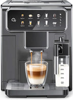 Automatic Espresso Machine with Grinder and Milk Frother - Auto Coffee Maker with 7 One-Touch Coffee Recipes for Latte, Cappuccino, Americano, Iced and Hot Coffee (Grey coffee machine)