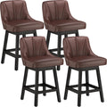 Swivel Bar Stools with Backs, 26" Counter Height Bar Stools Set of 4, Modern Leather Extra Upholstered Counter Barstools with Square Solid Wood Legs for Kitchen Island, Dining Room, Brown
