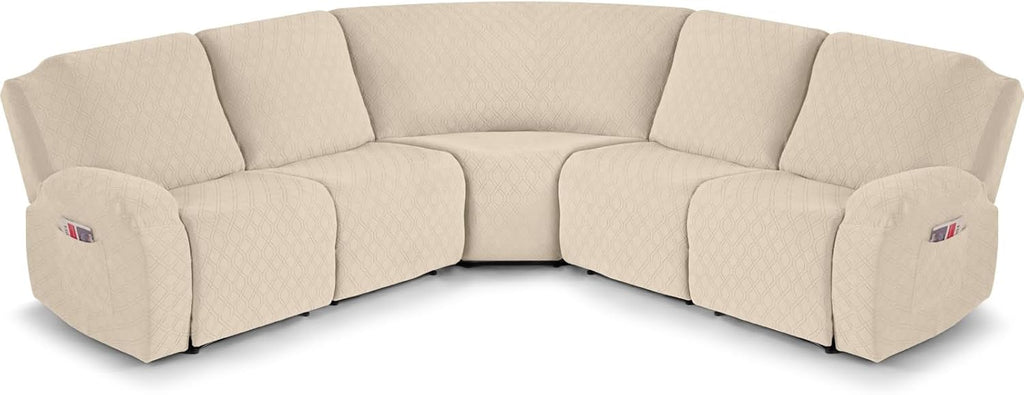 VANSOFY Extra Large Reclining Sectional Couch Covers, Washable 5-Piece Sofa Covers for L Shape Sectional Sofa Corner Seater, Thick, Soft Sofa Slipcovers (5 Seat Recliner Cover, Cream)