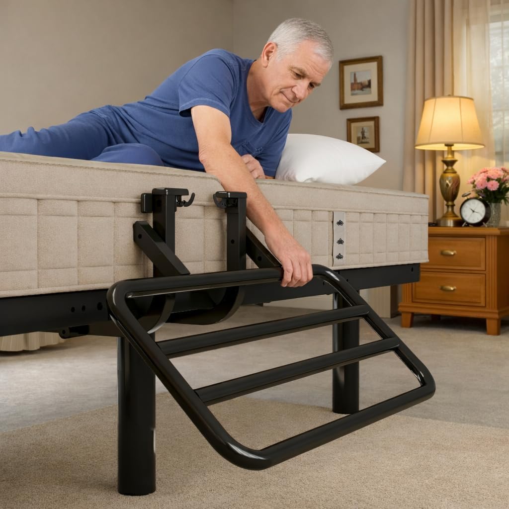 Adjustable Full Bed Frame with One Side Rail, Electric Ergonomic Base for Comfort & Safety – Ideal for Seniors, Home Care & Hospital Use