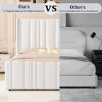 HOMBCK Queen Bed Frame, Upholstered Platform Bed Frame Queen Size with Vertical Channel Tufted Headboard & Footboard, Wingback Design/Noise Free/No Box Spring Needed/Easy Assembly, Cream
