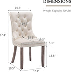 Velvet Dining Chairs Set of 4, Upholstered Dining Room Chairs with Nailhead Ring Pull Trim, Button Tufted Wing Back Chairs for Dining with Solid Wood Legs for Kitchen Dining Room(Beige)