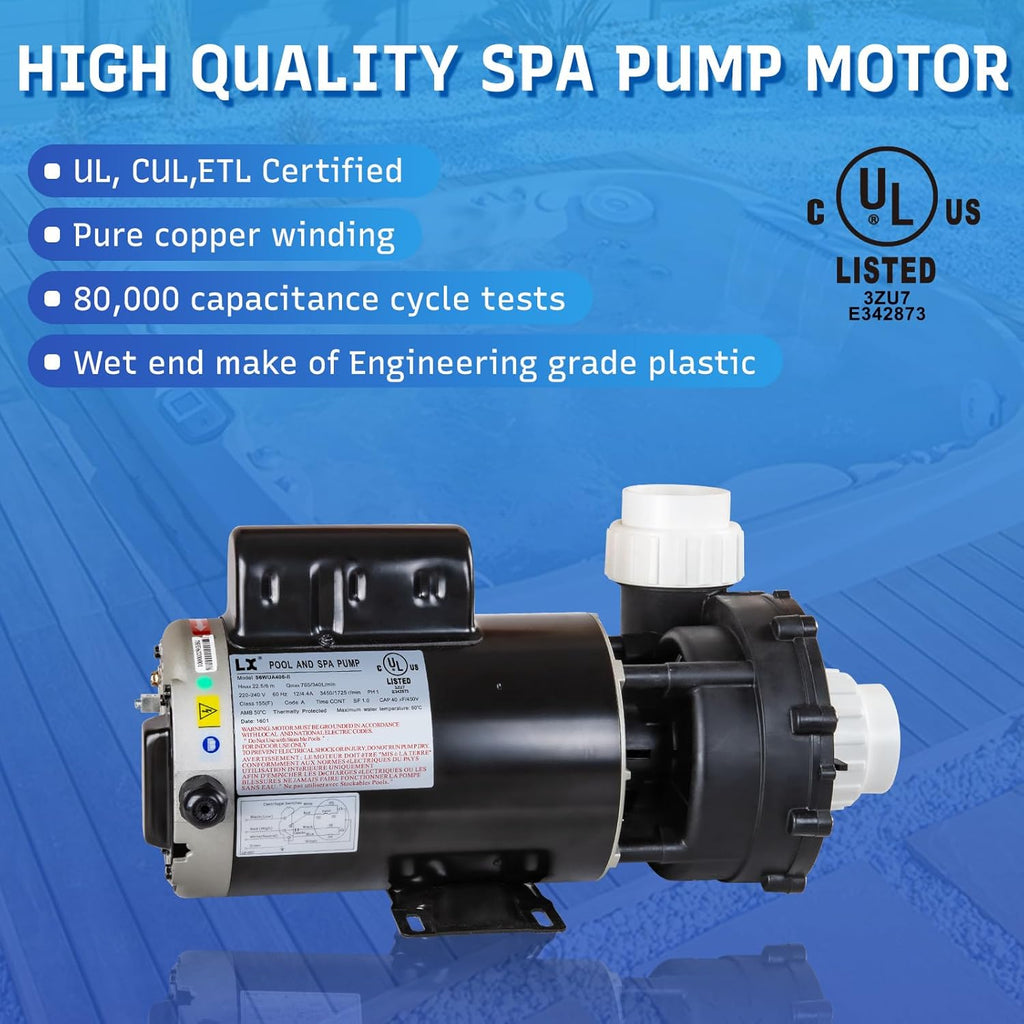 SPA Pump  4HP Hot Tub Pump - 2 Speed LX SPA Pumps Motor 220-240V  2" Port  56 Frame (Model: 56WUA400-II)