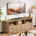 Tribesigns 70.87" TV Stand for TVs up to 80", Modern Curved Media Console with 3 Drawers and Open Storage, Fluted Entertainment Center for Living Room, Brown