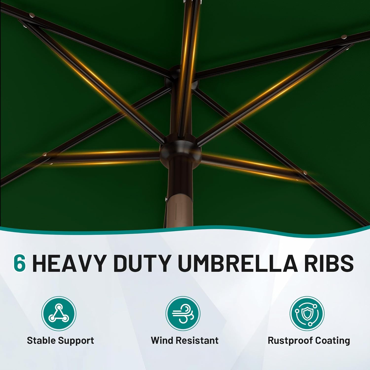 AreShark 6.5' x 10' Rectangular Patio Umbrellas for Outdoor, Outdoor Table Umbrella, Large Outdoor Patio Umbrellas with 6 Sturdy Ribs for Pool, Garden, Deck & Market (Dark Green)