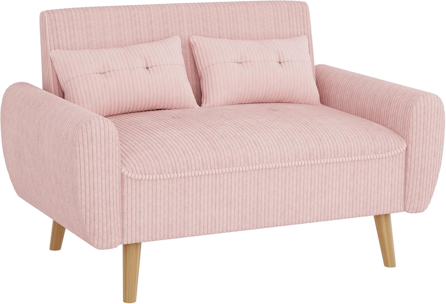 Shintenchi Small Modern Loveseat Couch Sofa, Mid Century Fabric Upholstered 2-Seat Sofa Couch Love Seats Furniture for Small Space,Living Room,Studio,Apartment with 2 Pillows, Pink