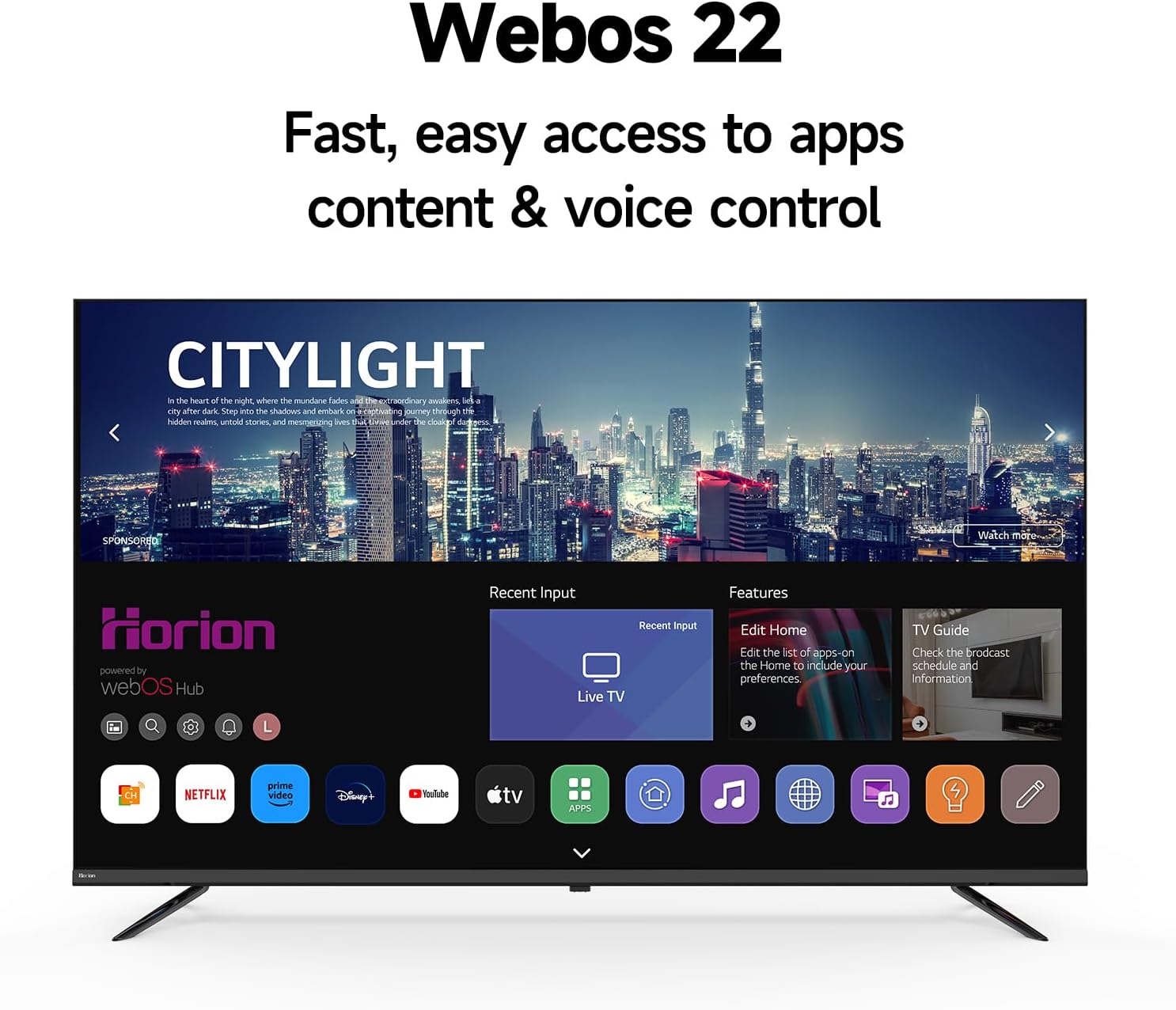 HORION 43 inch Smart TV  4K UHD LED TV with WebOS 22  Ultra Slim Television with Mega Contrast  HDR10  Dolby Audio - Streaming Live  Bluetooth  Hdmi  WiFi ((P6D Series)