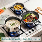 Yoehka 14-Piece Hybrid Stainless Steel Cookware Set, Non-Stick Pots and Pans Set with 3 Silicone Trivets | Induction Compatible Frying Pans, Saucepans, Saute Pan & Stock Pot | Oven Dishwasher Safe
