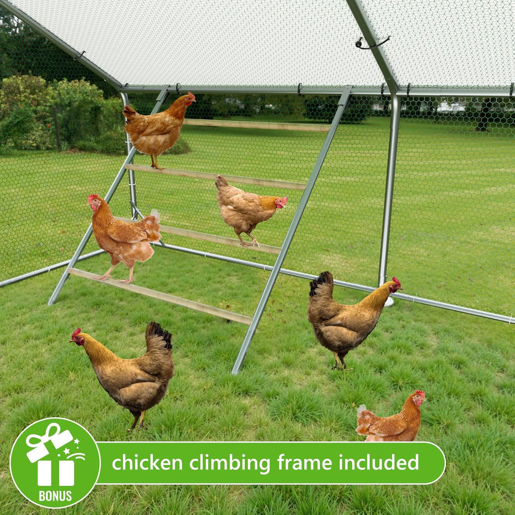 Large Chicken Coop Metal Chicken Run for Yard with Feeding Door