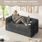 80" Convertible Sofa Bed, 5 in 1 Modular Boneless Couch Sleeper Sofa Bed with Fixed Frame & Removable Backrest Pillow, Washable Corduroy Futon Sofa Bed Couch in a Box for Small Spaces, Dark Grey