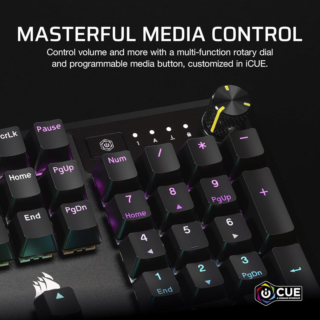 CORSAIR K70 CORE RGB Mechanical Wired Gaming Keyboard with Palmrest – Pre-Lubed MLX Red Linear Switches, SOCD, ABS Double-Shot Keycaps, Sound Dampening, Media Control Dial, QWERTY NA – Black