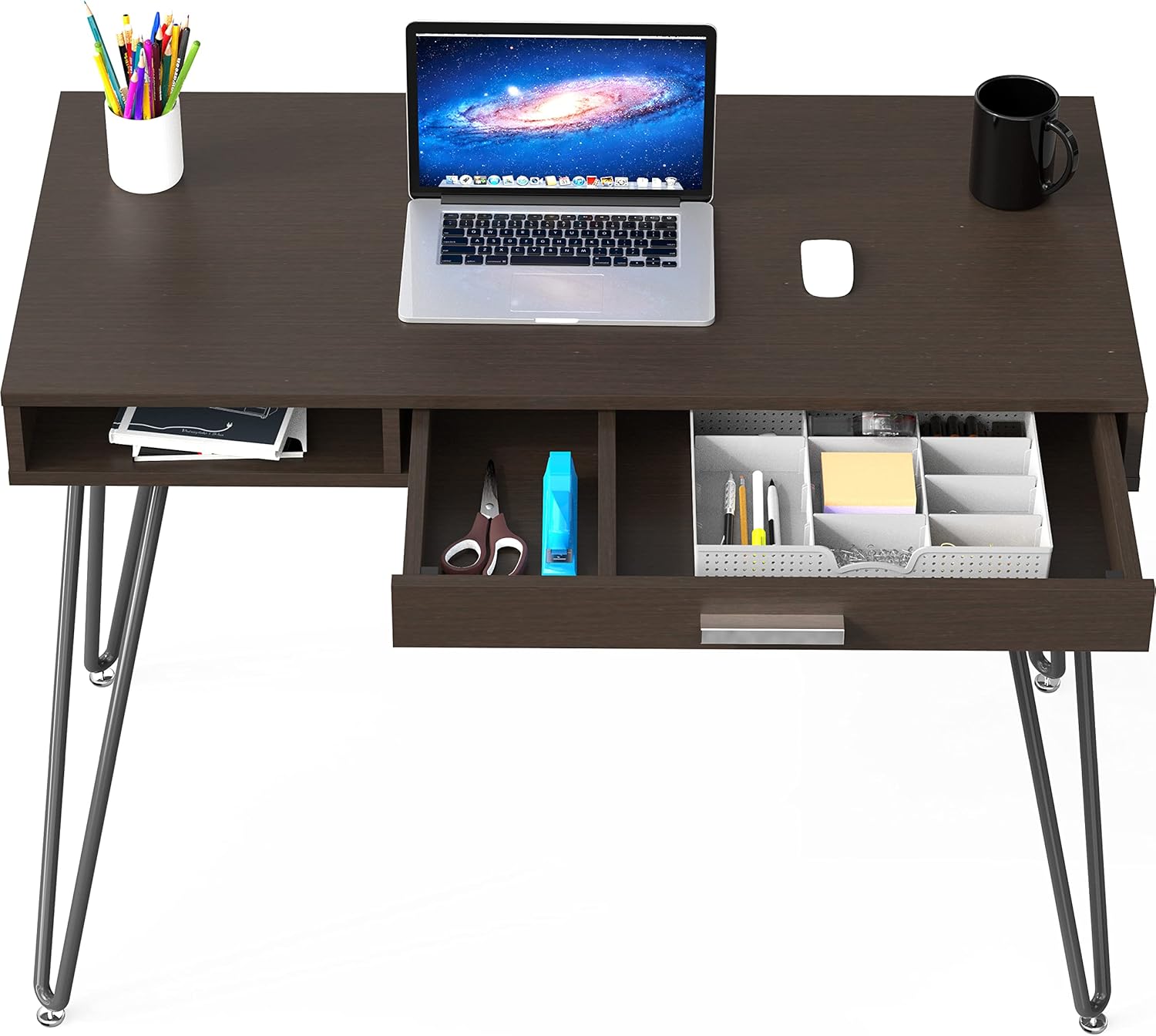 SHW Home Office Computer Hairpin Leg Desk with Drawer