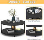 NSdirect Round Coffee Table, 36" Rustic Wooden Surface Top & Sturdy Metal Legs Industrial Sofa Table for Living Room Modern Design Home Furniture with Storage Open Shelf (Black Oak)