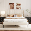Queen Size Bed Frame with Wingback Headboard, Velvet Upholstered Platform Bed Frame with Button Tufted Headboard, Wooden Slats Support, No Box Spring Needed, Noise Free, Easy Assembly, Beige