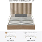 Queen Size Lift Up Storage Bed, Upholstered Platform Bed Frame with Storage Underneath, 51.6'' Tall Vertical Channel Tufted Headboard, Linen-Textured, Hydraulic Support, No Box Spring Needed, Beige