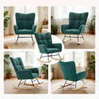 DUMOS Nursery Rocking Chair Teddy Upholstered, Comfy Glider Rocker with High Backrest Armchair Padded Seat, Accent Side Chair for Living Room Bedroom Offices Small Spaces Indoor, Green