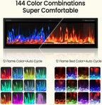 60” Smart Electric Fireplace with Voice Control, Realistic Flame, Crackling Sound, Wall Mounted or Recessed Fireplace Insert, App/Remote Control, Logs & Crystals Included for Living Room, Bedroom