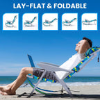 2 Pack Lightweight Portable Camping Beach Chair for Adults, Outdoor Lay Flat Folding Beach Chairs with 5 Positions, Backpack Beach Chair with Towel Bar, Zipper Pouch, Cup Holder, Ocean Striped
