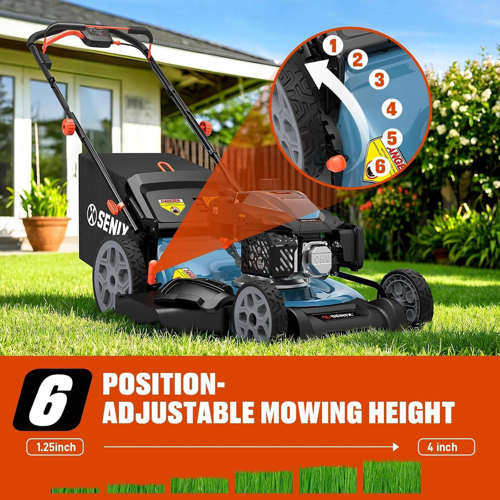 SENIX Gas Lawn Mower  22" Self Propelled Gas Powered Lawnmower with 170cc OHV 4-Cycle Engine  3-in-1 Walk-Behind Push Lawn Mower  6-Position Height Adjustment
