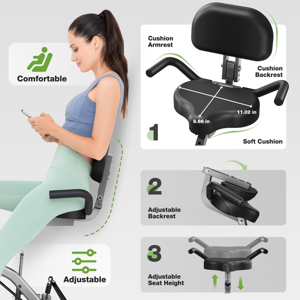 Exercise Bike, 5 in 1 Foldable Stationary Bike for Seniors, 16-Level Adjustable Magnetic Resistance, Indoor Workout Bike with 330LB Capacity, Comfortable Seat Backrest X-bike