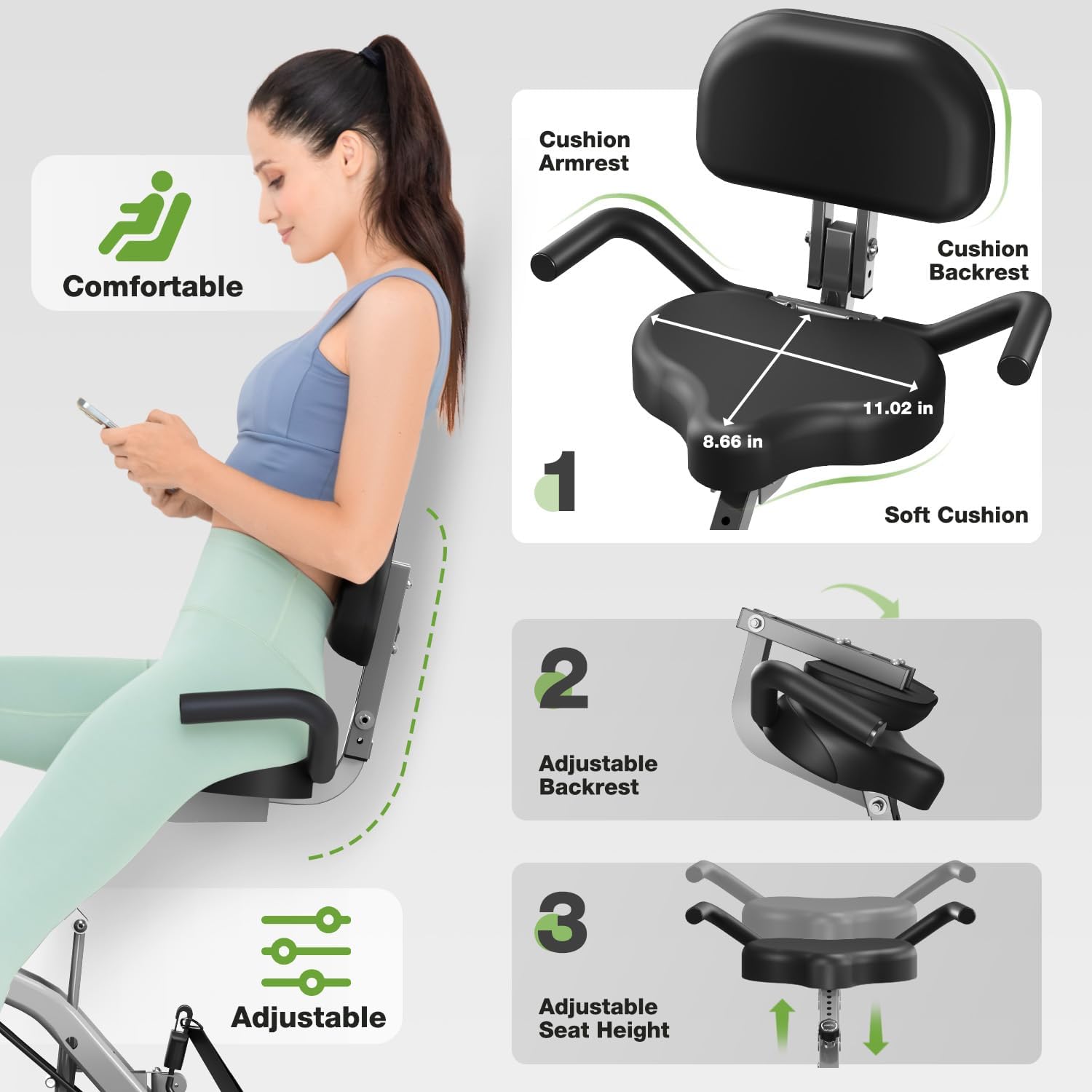 Exercise Bike, 5 in 1 Foldable Stationary Bike for Seniors, 16-Level Adjustable Magnetic Resistance, Indoor Workout Bike with 330LB Capacity, Comfortable Seat Backrest X-bike