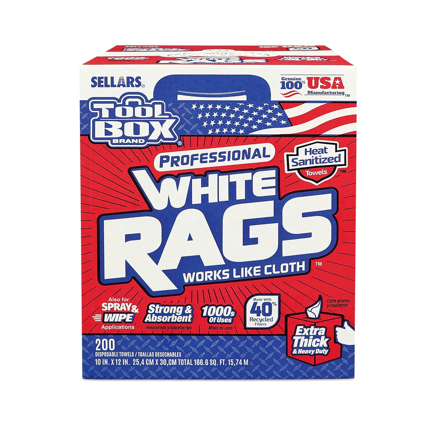 Sellars 58202 ToolBox White Rags Box, 10" x 12" (6 Boxes of 200 Sheets)