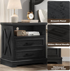 24 Inch Wide Farmhouse Nightstands Set of 2 with Charging Station, Dark Gray Nightstand with 2 Large Drawers, Rustic Wood End Table for Bedroom