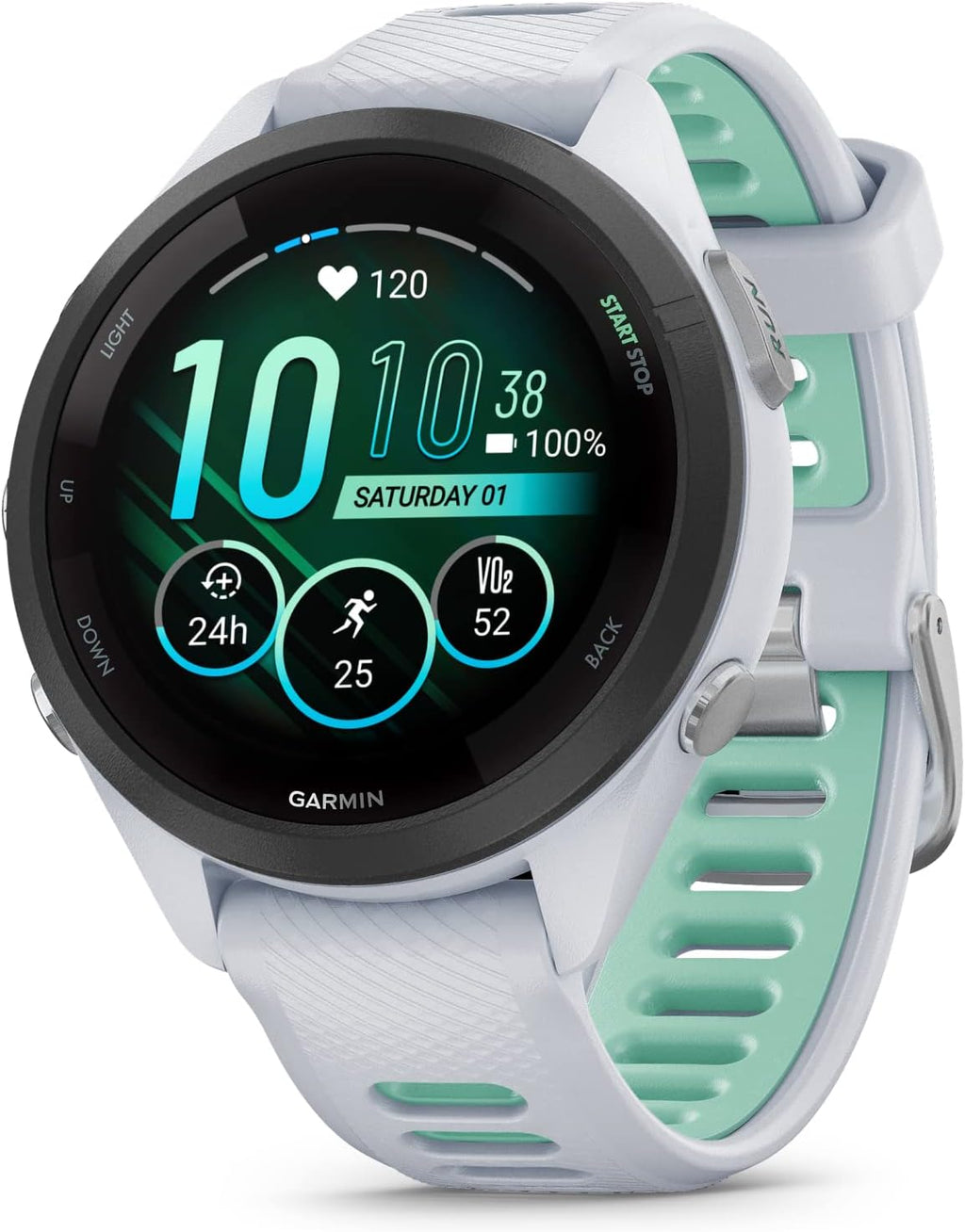 Wearable4U Garmin Forerunner 265S Music GPS Running 42 mm Smartwatch  Whitestone with AMOLED 1.1in Touchscreen Display Black Earbuds Bundle