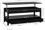 Panana Coffee Table, Lift Top Coffee Table with Hidden Compartment, 2 Drawers and 1 Open Shelf, Retro Central Wooden Table Lift Tabletop for Living Room (Black)