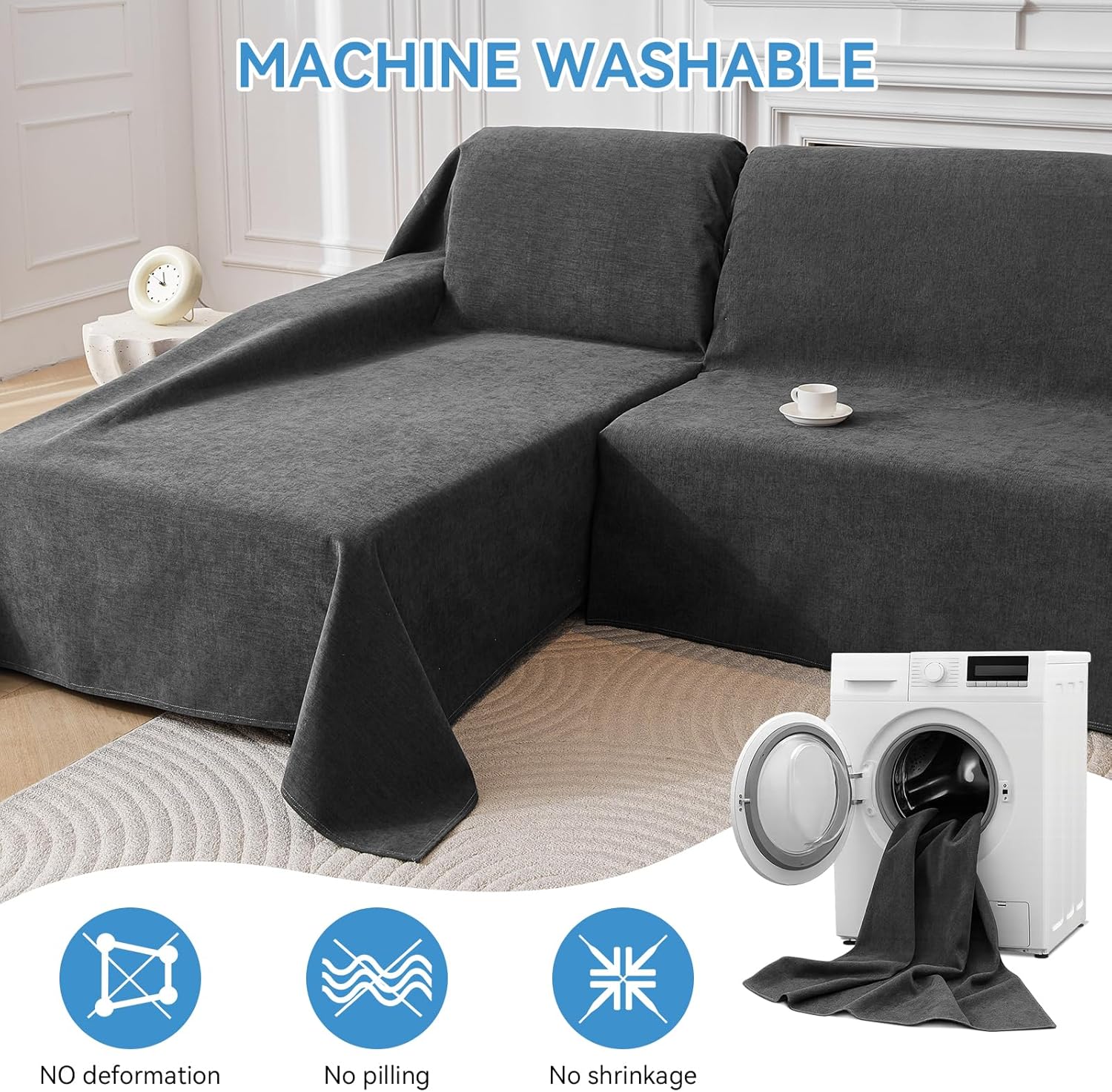 Deep Dream Sectional Couch Covers, 2 Pieces 100% Waterproof L Shaped Sofa Cover, Non Slip Couch Cover for Dogs Cats Washable, Pet Friendly Sofa Slipcovers Furniture Protector (XX-Large, Dark Grey)