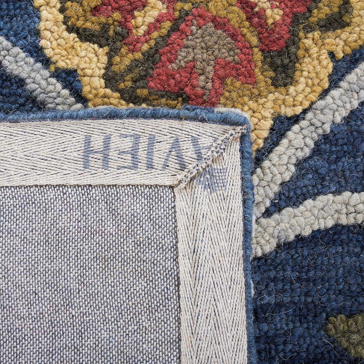 SAFAVIEH Blossom Collection Area Rug - 9' x 12', Navy & Multi, Handmade Wool, Ideal for High Traffic Areas in Living Room, Bedroom (BLM402A)