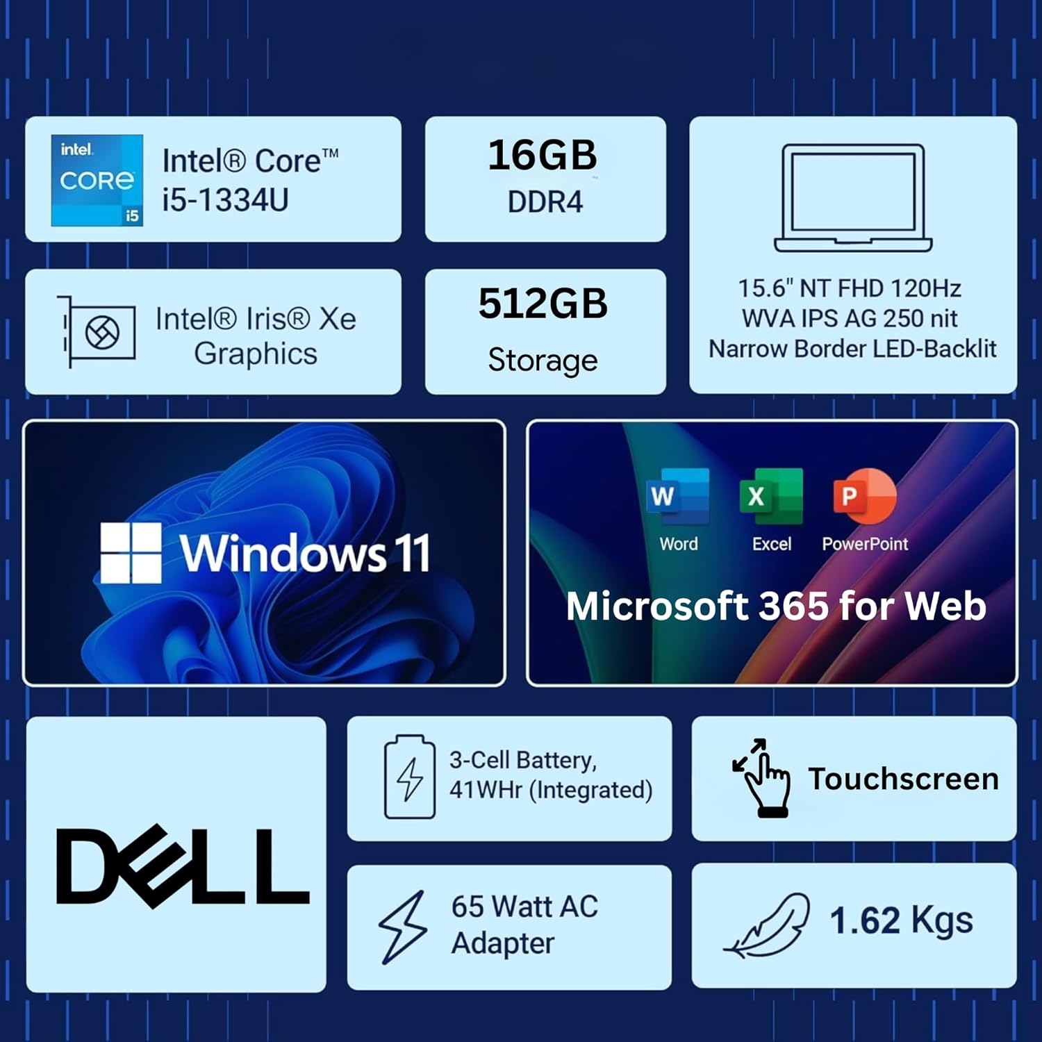 Dell Inspiron 15.6" FHD Touchscreen Business Laptop  13th Gen Intel Core i5 (Beat i7-1250U)  12GB RAM  768GB Storage(256GB SSD and 512GB External)  Win 11  Office 365 for Web  USB-C  no Mouse