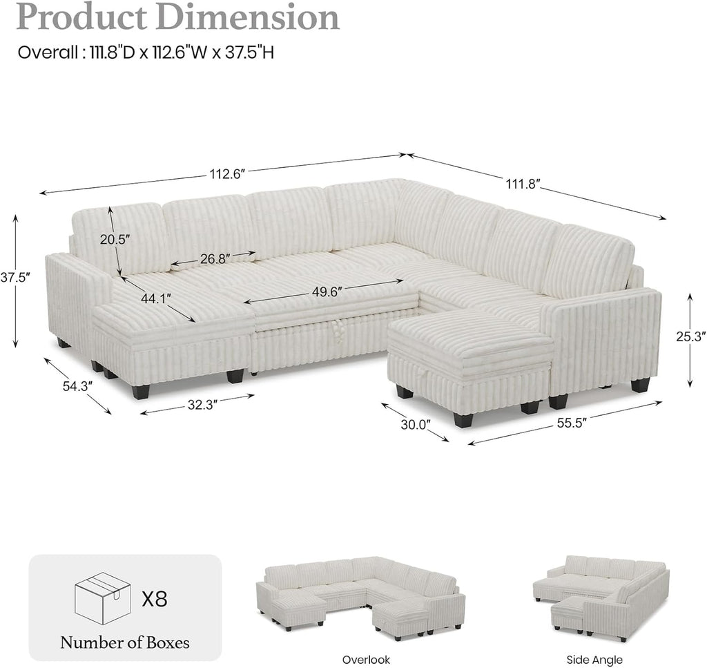 Belffin Oversized Sofa Bed Modular Sectional Sleeper Sofa with Pull Out Bed L Shaped Couch with Storage Chaise Beige Couch