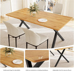 HIPIHOM 5-Piece Dining Table Set for 4-6 People, 63" MDF Kitchen Table with 4 Upholstered Chairs, Metal Legs for Dining Room, Kitchen(Oak Table+4 White Chairs)
