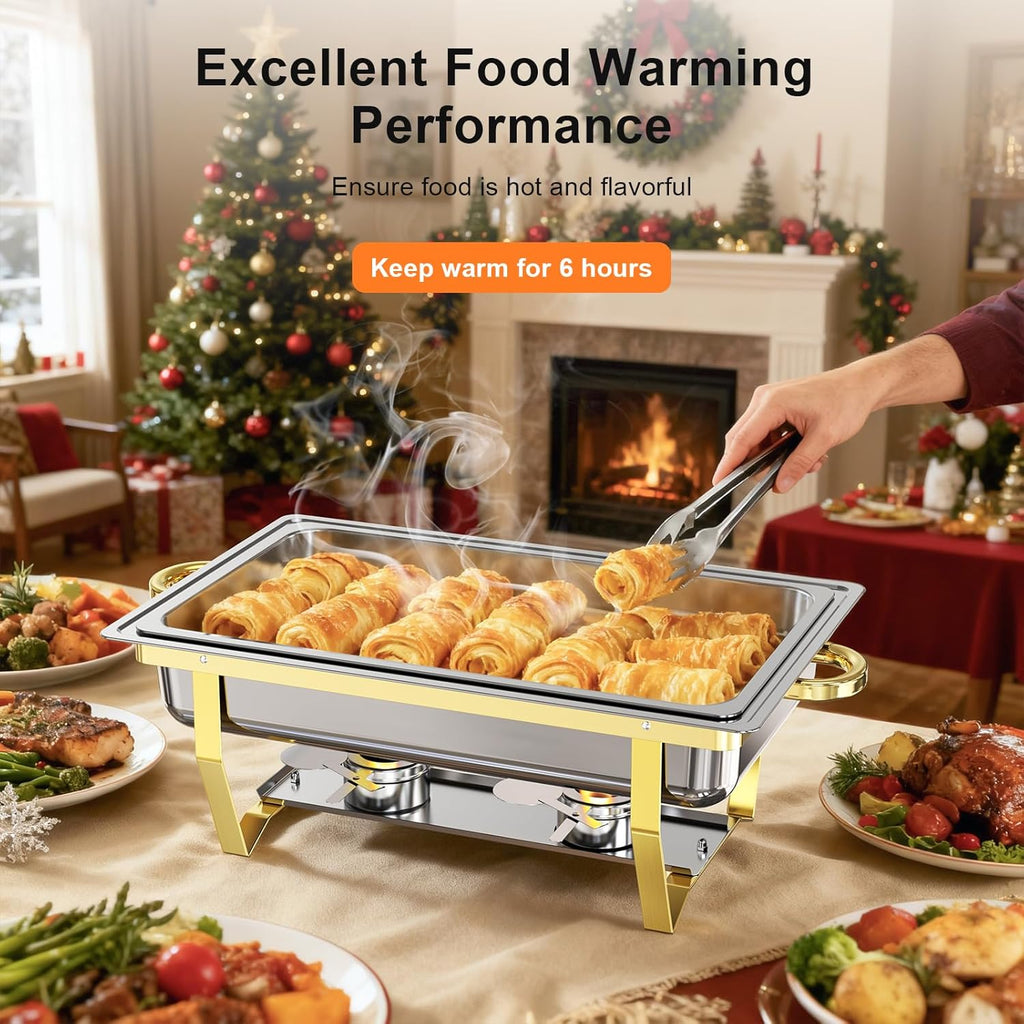 Chafing Dishes for Buffet 4 Pack, High Grade Chafing Dish Buffet Set, Buffet Food Warmers Screw-Free Installation with Stackable Design for Wedding/Home/Christmas Buffets, 4 Full Size Pans