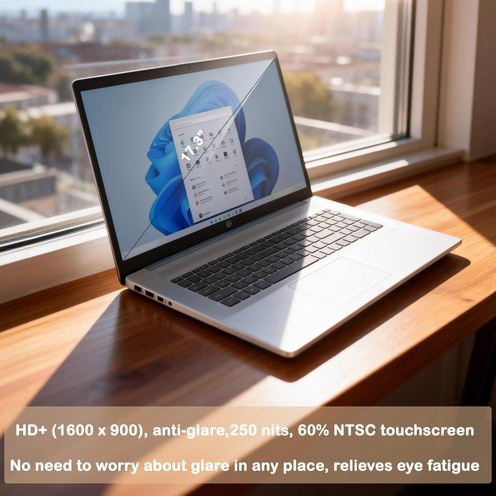 HP 17.3” Laptop Computer for Business & Home  Anti-Glare Touchscreen Laptop with AMD Ryzen 5 7430U Processor  8GB DDR4  512GB SSD  Backlit Keyboard  Fingerprint Reader  Webcam  Windows 11 Home  Blue