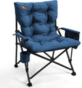 EVER ADVANCED Padded Oversized Folding Camping Chair for Adults, Heavy Duty Lawn Chair with Side Pockets, Portable Collapsible Quad Chair for Outside, Support Up to 500lbs, Blue