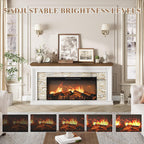 QUW 70" Fireplace TV Stand Up to 80" TVs, 42" Modern Electric Fireplace with Mantel, Farmhouse Entertainment Center with Concealed 3 Drawers for Living Room, Adjustable Brightness & Low Noise, White