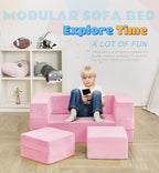 Elftopia Modular Kids Sofa,Toddler Couch Foam Armchair for Kids, Children Convertible Plush Sofa Play Set,Fold Out SofaBed(Pink)
