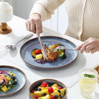 vancasso PLAYA Plates and Bowls Sets, 18 Pieces Grey-Blue Dinnerware Sets for Kitchen, Reactive Glaze Dishes Set for 6, Dishwasher and Microwave Safe
