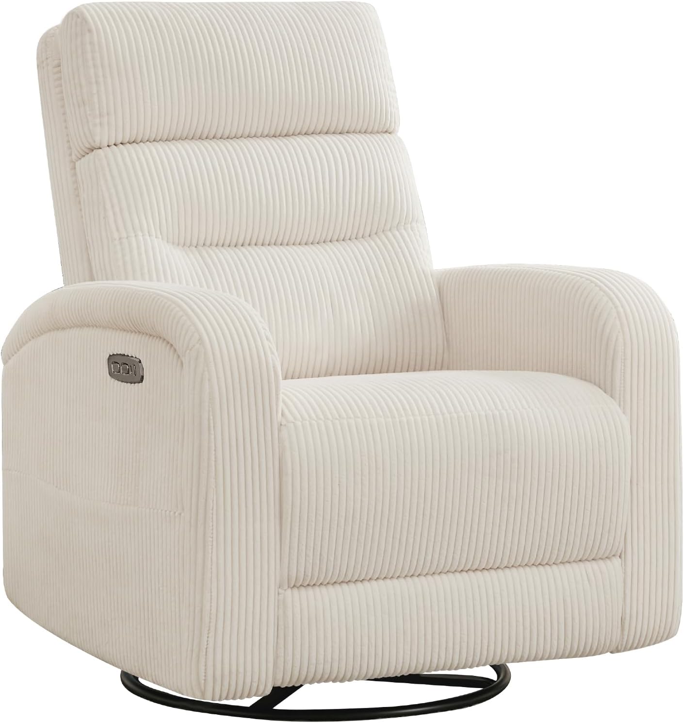 Power Swivel Rocker Recliner Chair for Nursery, Swivel Reclining Rocking Chairs, Electric Swivel Recliner Glider Nursery for Living Room, Upholstered Recliner Chairs for Bedroom, Corduroy White