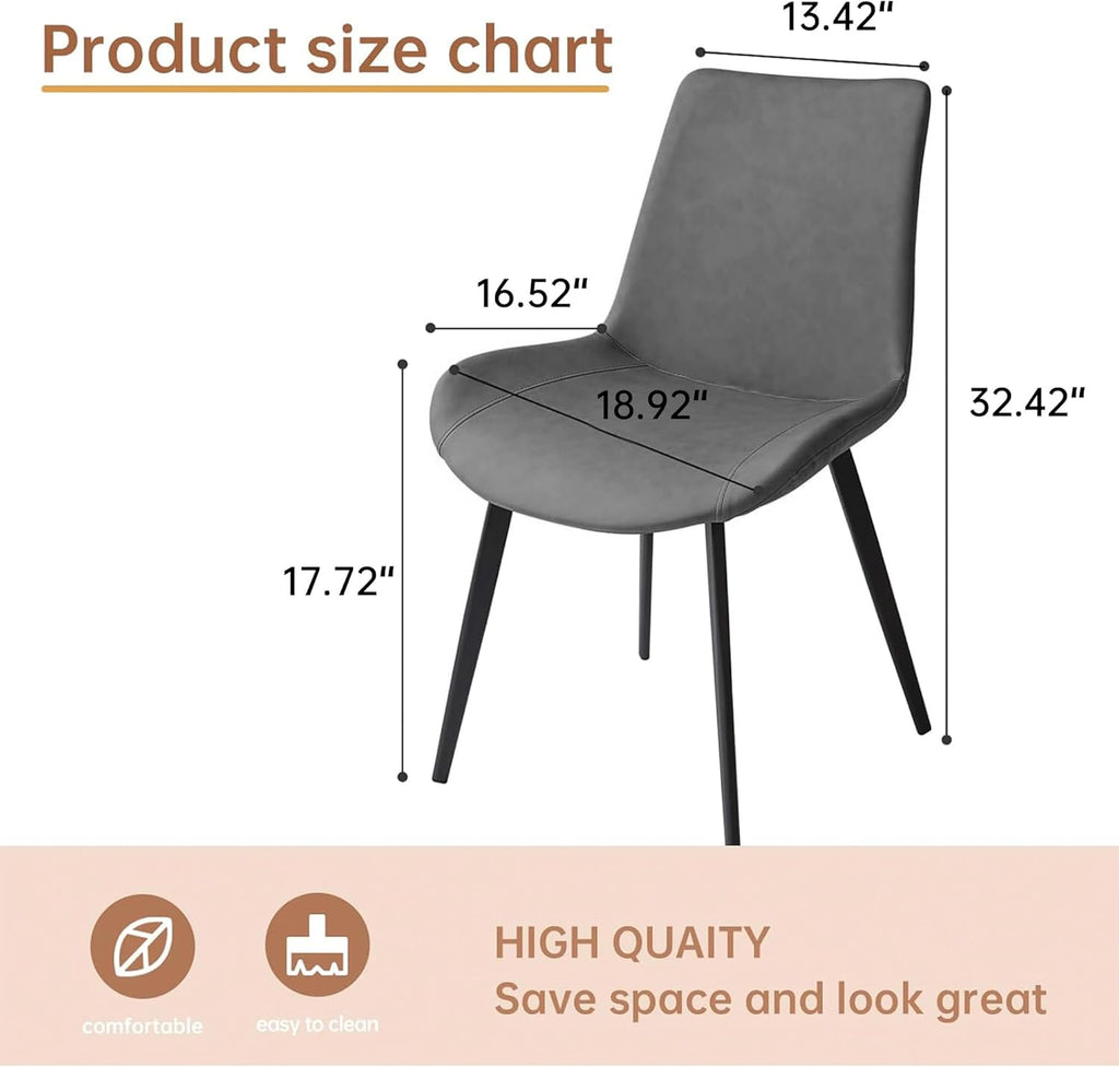 Dining Chairs Set of 4, Modern Dining & Kitchen Room Chairs, Upholstered Faux Leather Cushion Seat and Sturdy Metal Legs (4 Grey Chairs)