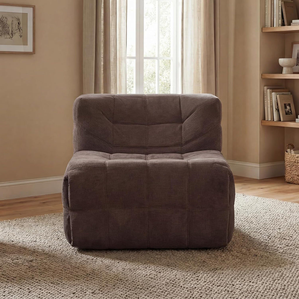Corduroy Single-Seater Compression couch，boneless couch small for bedrooms and living rooms，comfy lazy floor sofa couch, designed specifically for small spaces in apartments and office (Coffee brown) | Boneless Design, Pull-point process