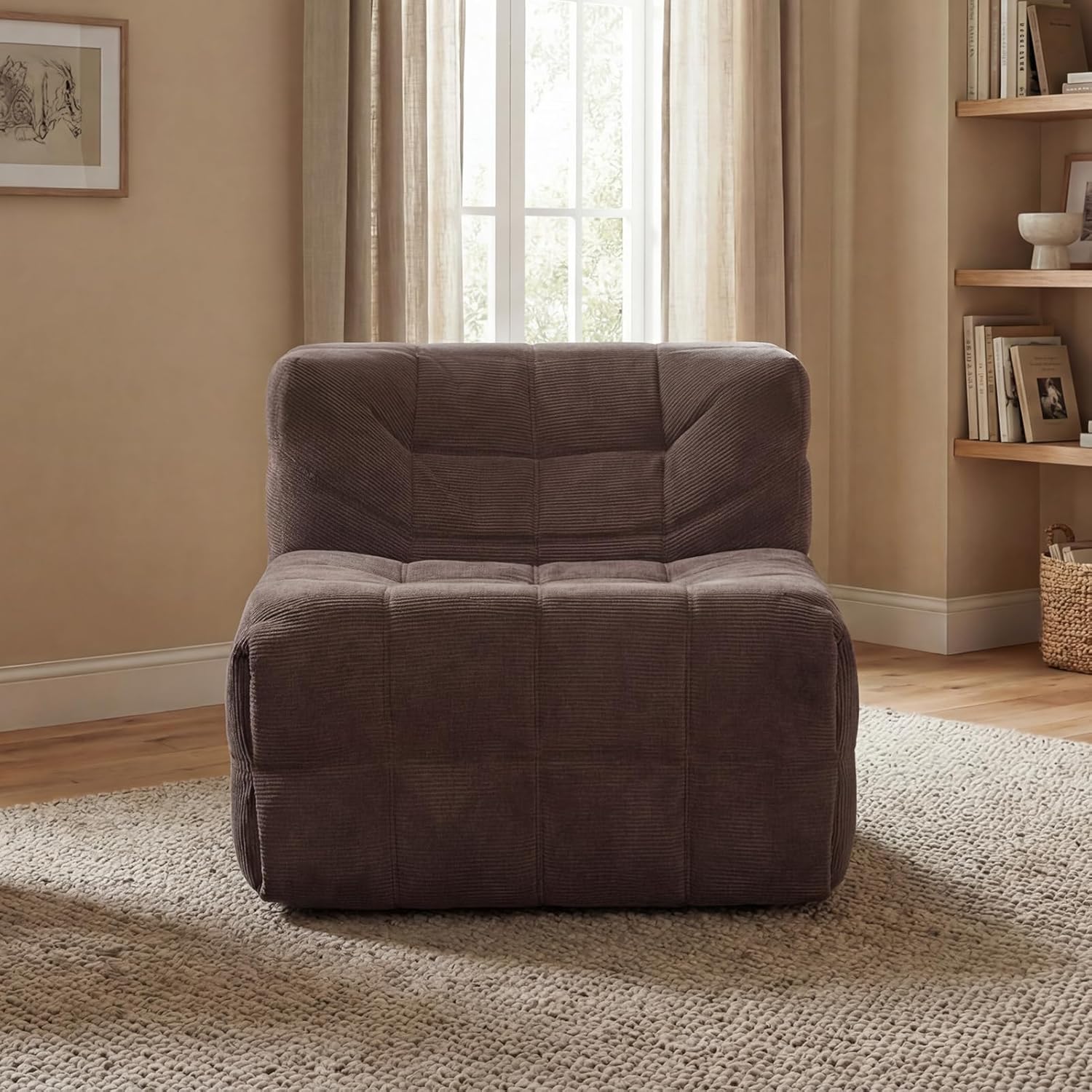 Corduroy Single-Seater Compression couch，boneless couch small for bedrooms and living rooms，comfy lazy floor sofa couch, designed specifically for small spaces in apartments and office (Coffee brown) | Boneless Design, Pull-point process