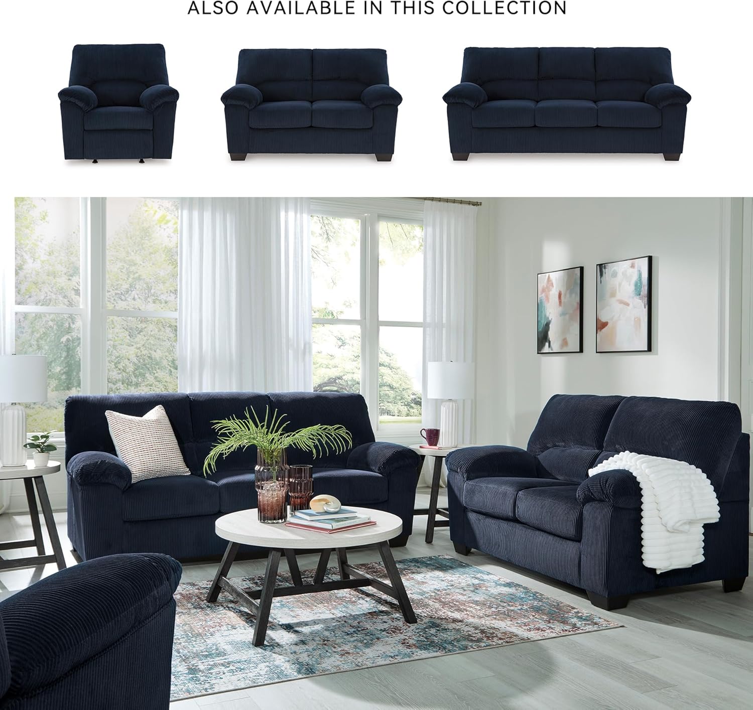 Signature Design by Ashley SimpleJoy Contemporary Sofa for Living Room, Blue