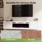 Real Relax 70" Floating TV Stand with 36" Electric Fireplace, Wall Mounted Entertainment Center with Storage, Remote Control, Modern LED Lights Fireplace TV Console for TVs Up to 80", All White