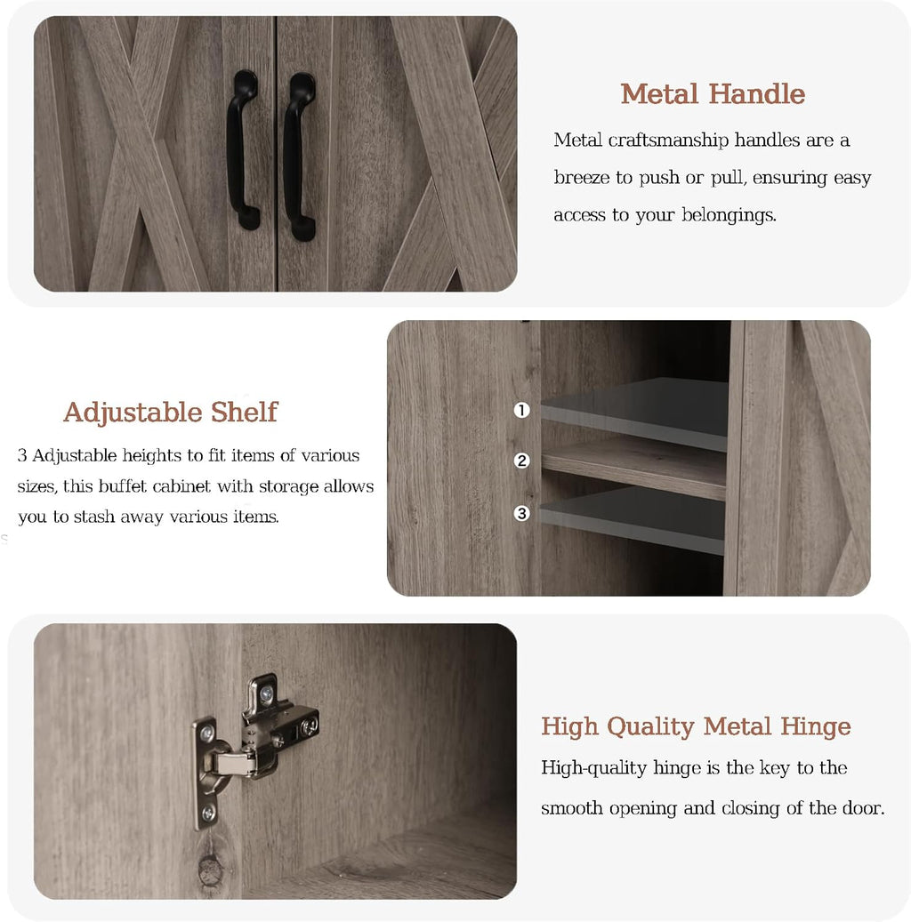 Sideboard Cabinet with Drawers, 47" W Sideboard Buffet Storage Cabinet with Storage for Kitchen, Farmhouse Coffee Bar Cabinets with Shlves and Doors for Hallway, Gray