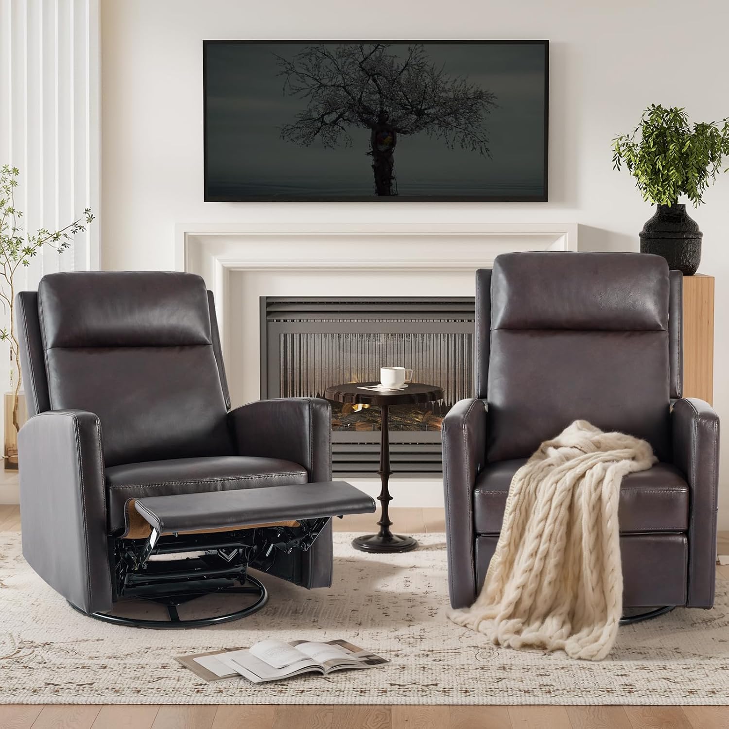 COLAMY Leather Recliner Chair for Adults, Swivel Rocker Recliner for Small Spaces, Wide Glider Rocking Nursery Chair with Ergonomic High Backrest, for Living Room, Office, Bedroom(Chocolate Brown